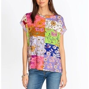 Johnny Was Cosmo Relaxed Tee Patchwork Short Sleeve Blouse Women’s Size Small
